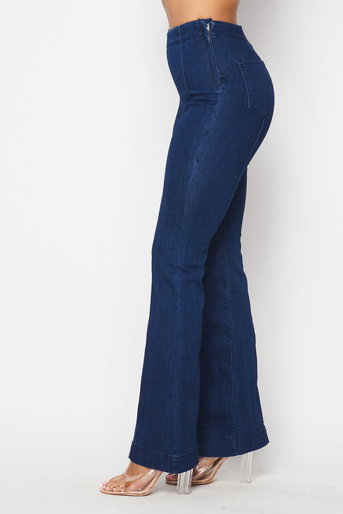 Mid Rise Denim Bell Bottoms - Dark Denim - SohoGirl.com